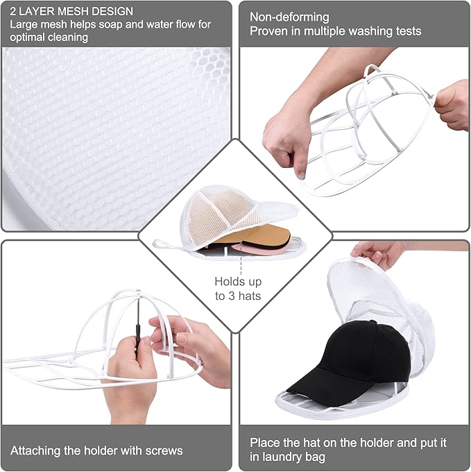 Hat Washer Cage for Washing Machine, Hat Washer Cage，Baseball Cap Washing Cage,Cleaning and Protecting Hats in Dishwasher (White 2 Pack)