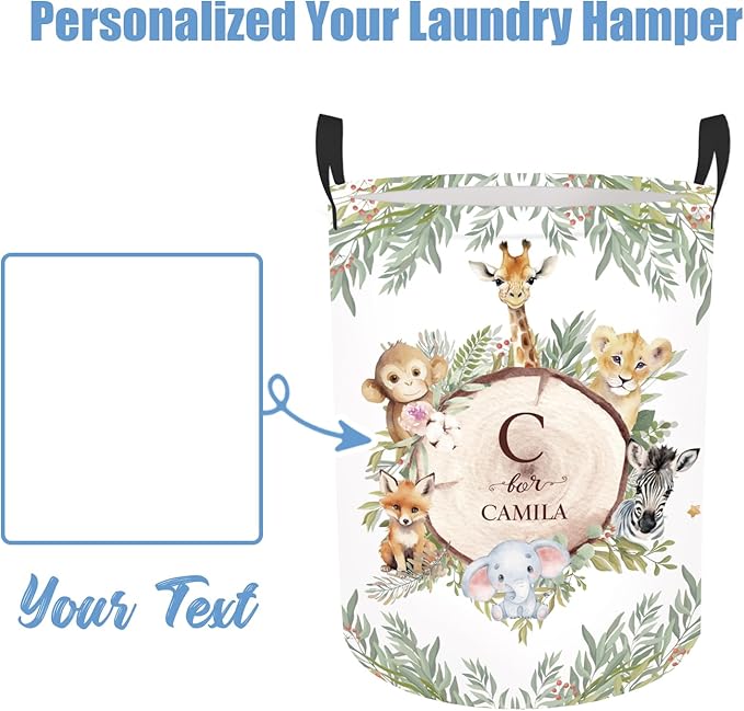 Personalized Baby Name Hamper with Name, Custom Laundry Baskets for Toddler Adults, Customize Woodland Animals Baby Boys Laundry Hamper Storage Organizer 2 Sizes for Nursery