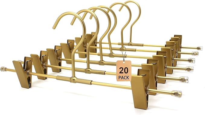 20 Pack Gold Aluminum Bottom Clips Heavy Duty Pants Jean Trouser Hangers Clothes Hangers -Legging Organizer Adjustable Clips Pants Skirt Blouse Hanger ﻿