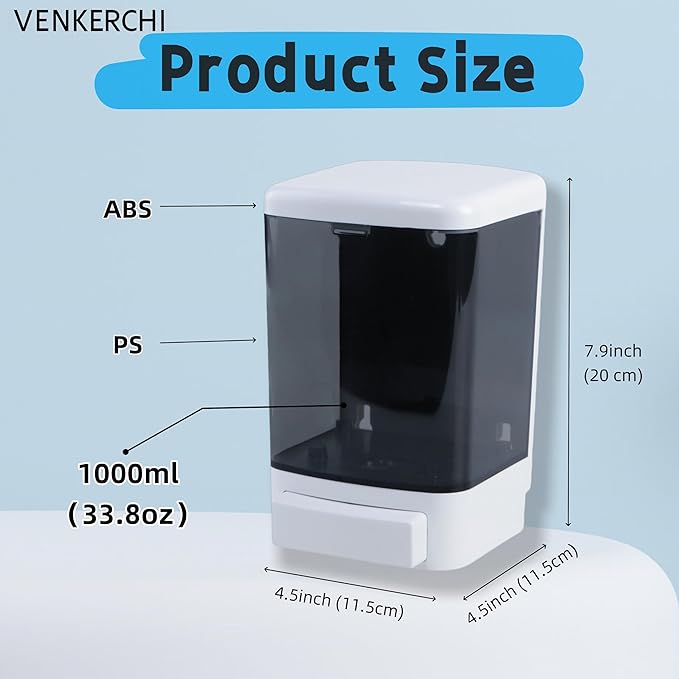 Manual Soap Dispenser Kitchen Bathroom Hand Wall Mounted Dispensers Commercial for Liquid Containers Shampoo Gel Chamber Plastic - 1000ml(33.8 oz)