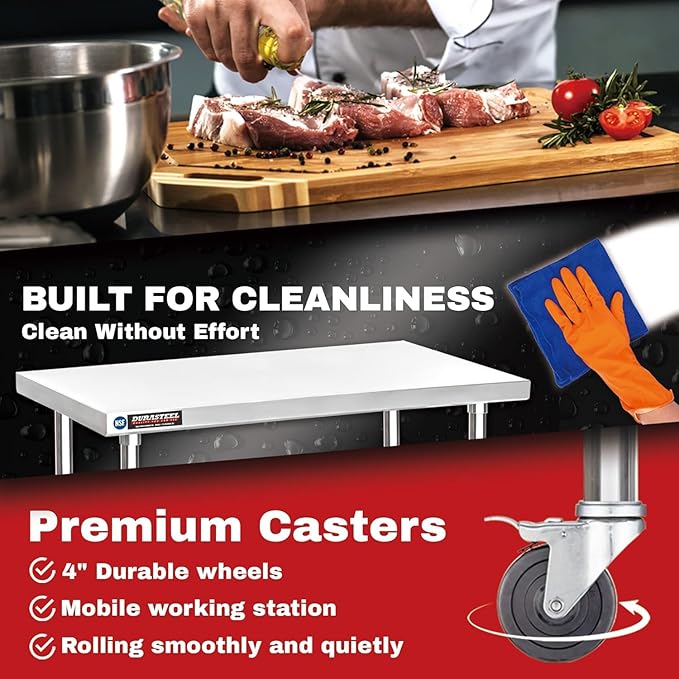 DuraSteel 24x60 NSF Stainless Steel Cart Work Table - Heavy Duty Rolling Food Prep Table Countertop Island - Metal Utility Cart on Wheels Caster, Grill Stand Storage Outdoor Kitchen Tables Bar Top