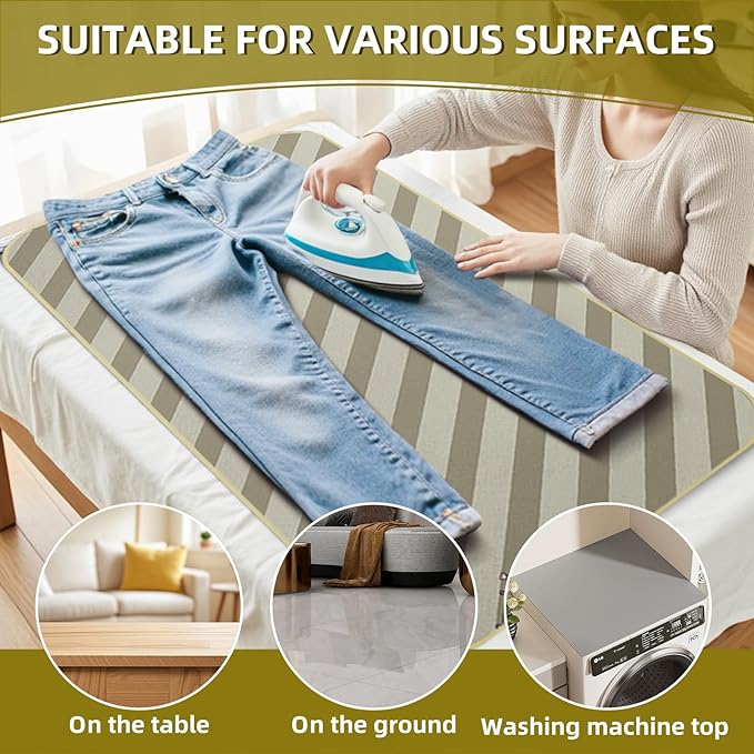 Portable Ironing Mat, Foldable Heat-Resistant Ironing Pad for with Silicone Iron Rest, Non-Slip Backing,Clothes Steamer Board for Countertop,Travel, Home (Green)