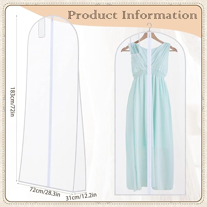 Fabbay 4 Pcs 72'' Wedding Dress Garment Bag Large Bridal Wedding Gown Dress Storage Bag Protective Breathable Hanging Clothes Cover Anti Dust for Prom, Evening Gowns, XV Dresses