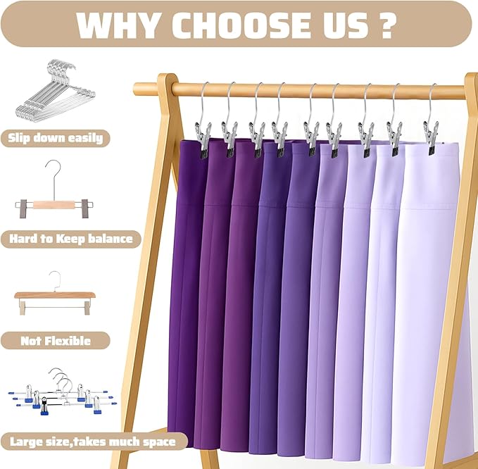 60pcs Hanger Clips Pants Hangers with Clip,Heavy Duty Legging Organizer for Closet Hanging Space Saving Metal Yoga Pants Hangers for Jeans,Shorts,Skirts,Hats