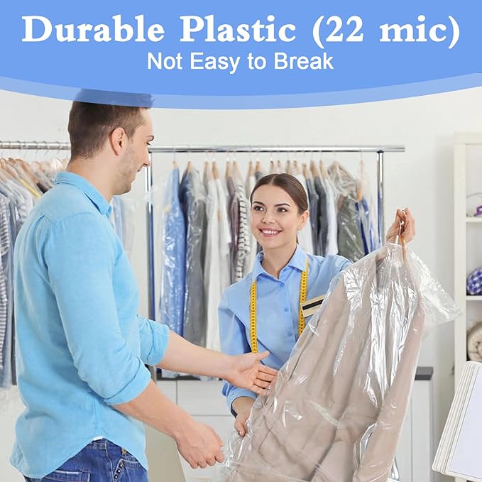 120 Pack Dry Cleaner Bags, 47 Inch Plastic Clear Dry Cleaning Bags, Garment Bags for Clothes Cover Hanging Clothes for Suits Coat Shirt Pants Home Storage