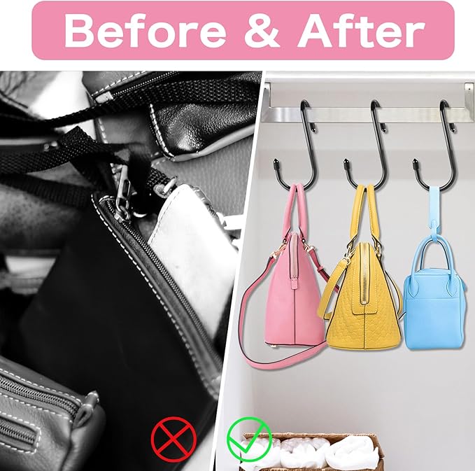 24 Pack Purse Hanger for Closet, Twist Design Hooks, Vinyl Coated Organizer, Large S Hooks for Hanging Bags, Purses, Handbags, Belts, Scarves, Hats, Black