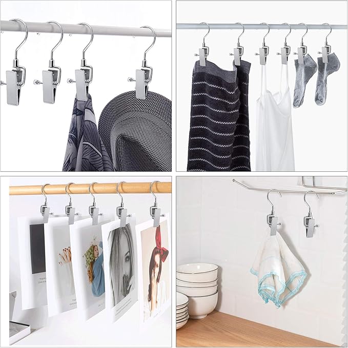 Stainless Steel Laundry Hooks, 8 Pcs Metal Laundry Hanger with Swivel Hooks Portable Clothes Pins Boot Hanging Clips Multifuctional Drying Clip for Hanging Clothes Towels in Home, Travel