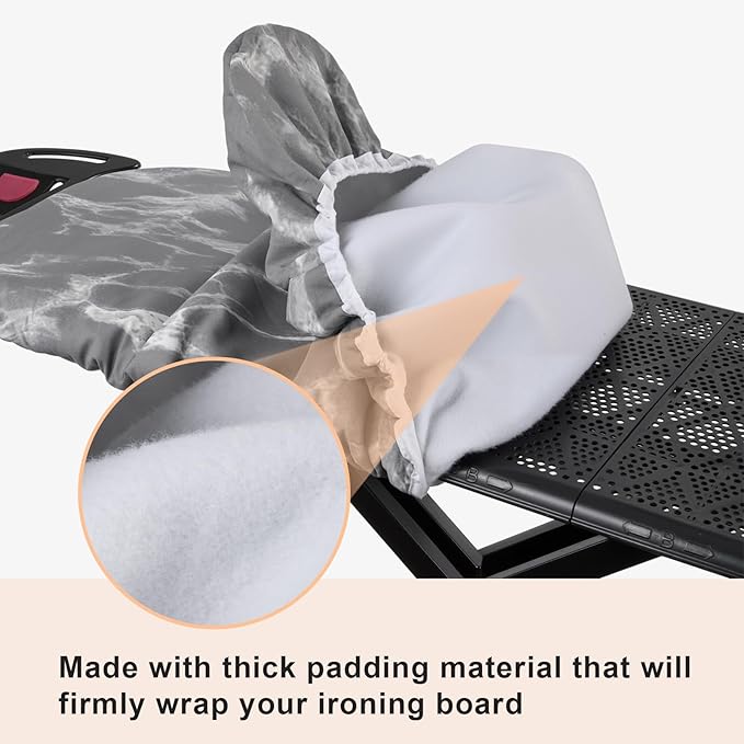 Seiritex Ironing Board Cover and Pad 54 x 15 inches, Thick Padding with Heat Reflective, Hook and Loop Fasteners with Elasticized Edges, Replacement Iron Board Cover Fit Standard Size (Gray Marble)