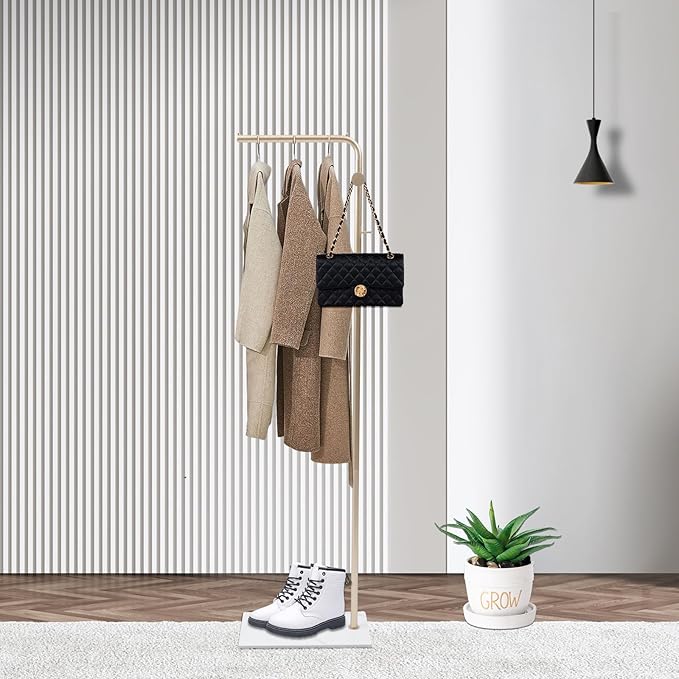 67in-Boutique Retail Display Clothing Garment Rack with Storage Base and Hooks, Heavy Duty standing Coat Rack Hanging Clothes, Bags, Hat and Shoes for Entryway Bedroom Clothing Stores
