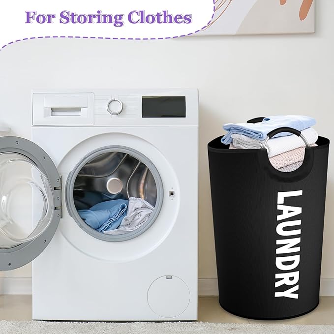 125L Extra Large Laundry Basket with Handles, Collapsible Clothes Hamper for Bedroom, Independent Dirty Clothes Basket, Portable Laundry Bin for Hotel, Dorm, Black