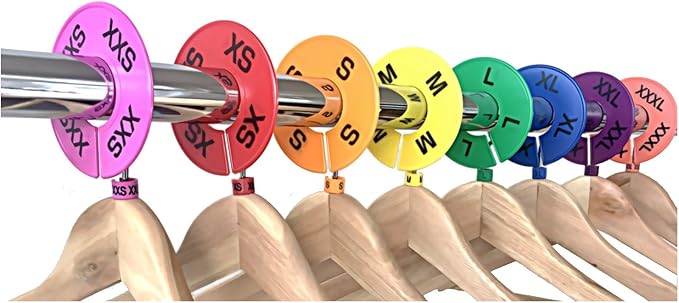 Set of Colored Clothing Round Rack Size Dividers (XXS - XXXL) Various Quantities Available (40)
