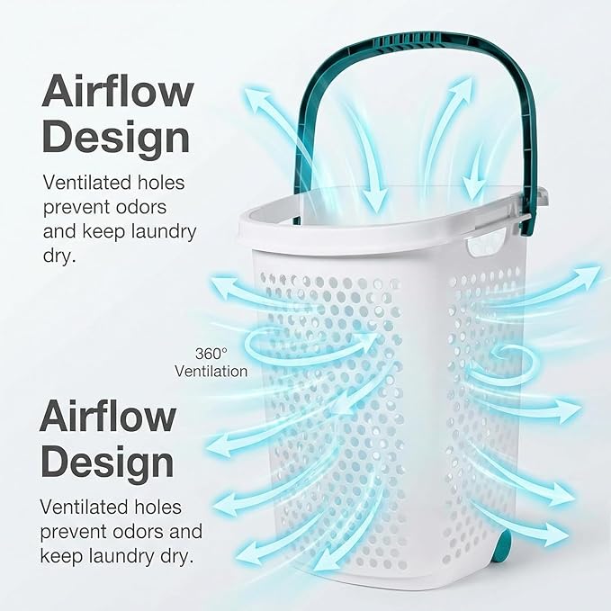 70.52 Liter Rolling Laundry Basket, Heavt-Duty Plastic Wheeled Design Clothes Laundry Hamper with Pop-Up Wide Handle, Large Capacity for Families, Dormitories, Laundry Rooms, 15.47 "W x 20.11"D x 25"H