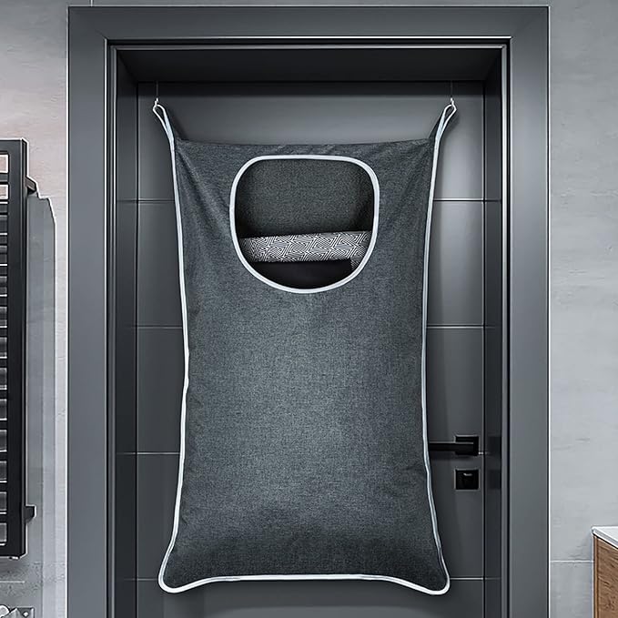XL Hanging Laundry Hamper, Over the Door Laundry Hamper and Baskets, Wide Opening Hanging Laundry Bag,Hanging Hamper for Bathroom,Dorm,Laundry Room,Chirstmas Gifts（Grey).