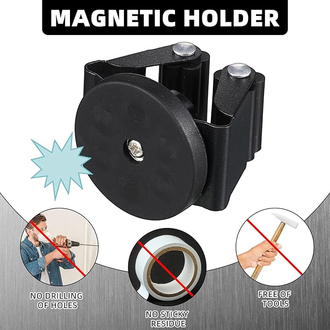 8 Pcs Magnetic Mop Broom Holder Movable Magnetic Broom Holder Rack, Anti Slip Wall Mounted Utility for Cleaning Tools, Garage, Kitchen, Laundry, Garden (Black)