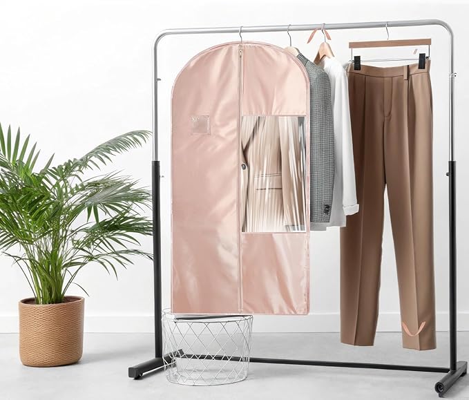 Garment Bags for Hanging Clothes and Travel with 4" Gusseted, Suit Cover for Clothes,Coats,Suit,Jackets,Dress,Shirts,Skirt. (Pink-48"-2pcs-Satin Fabric)