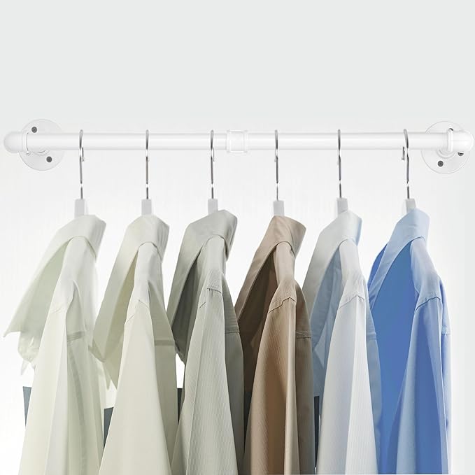 WEBI Clothing Rack Wall Mount,32" Industrial Pipe Clothes Rack,Heavy Duty Iron Garment Bar,Retail Display Clothes Rod for Closet,Laundry Room,White