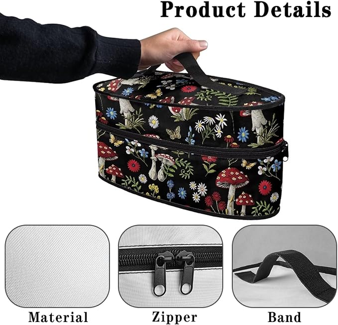 Mushroom Daisy Flower Butterfly Print Steam Iron Storage Bag Portable Garment Steamer Case Lightweight Travel Iron Organizer Waterproof & Dustproof Carrier Bag, Case Only