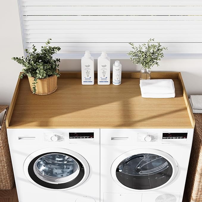 Washer Dryer Countertop, 27.5" x 54“ Wood Washer and Dryer Countertop with Edge Rails for Laundry Room Organization and Storage, Oak
