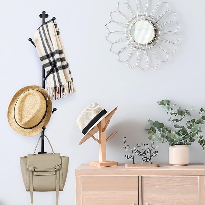 MyGift Wall Mounted Matte Black Metal 6-Hook Entryway Coat Hanger and Hat Tree Rack