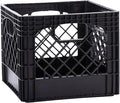 Plastic Milk Crate Storage Tote with Handles, 16-Quart Stackable Cube Organizer for Garage, Home, and Office, Made in the USA, 13" x 13" x 11" (1-Pack) - Black