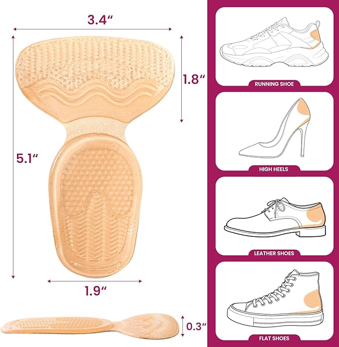 Heel Grips for Women Shoes - Bukihome Heel Pads for Shoes That are Too Big, Non-Slip, Reduce Friction T-Shape Design Shoe Cushions for High Heels, Sandals, Pumps, Flats, Boots (4 Pcs, Beige)