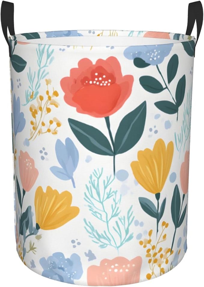 Floral Laundry Hamper, Collapsible Storage Basket with Handles for Clothes, Bedroom, Bathroom 19.6 x15.7 Inch