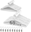 60Pack+10 Clips Luxurious Hanger Set ，16.69" Heavy Duty Matte White Metal HangersWithstands 50lbs Weight Smooth Powder Coated Finish Compact Shirt Hangers
