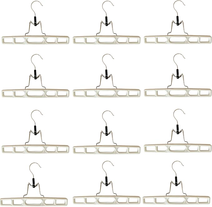 12 Pack White Premium Plastic Skirt Hangers, Space Saving Pant Set With Clamp, Shorts With Locking Clasp, Multipurpose Jean Set (12)