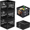 CleverMade Collapsible Milk Crate 25L (6.6 Gal) 3 Pack, 50 lb Heavy Duty Folding Crate – Stackable Storage Crates with File Rails, Plastic Collapsible Crates for Storage - Obsidian