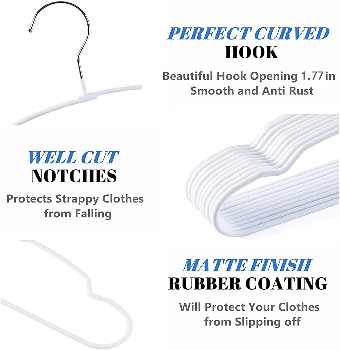 Amber Home 20 Pack 11.8" Lovely Baby Clothes Hangers, Sturdy Metal Wire & Cute White Coating Children Toddler Kids Clothes Hangers for Shirt Coat Pants Trousers (White)