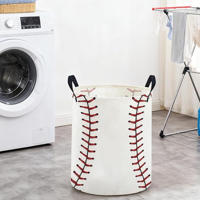 ESSME Kids Laundry Basket,Baseball Hamper Collapsible Canvas Waterproof Storage Bin for Boys, Cute Hamper,Gift Baskets(Baseball)