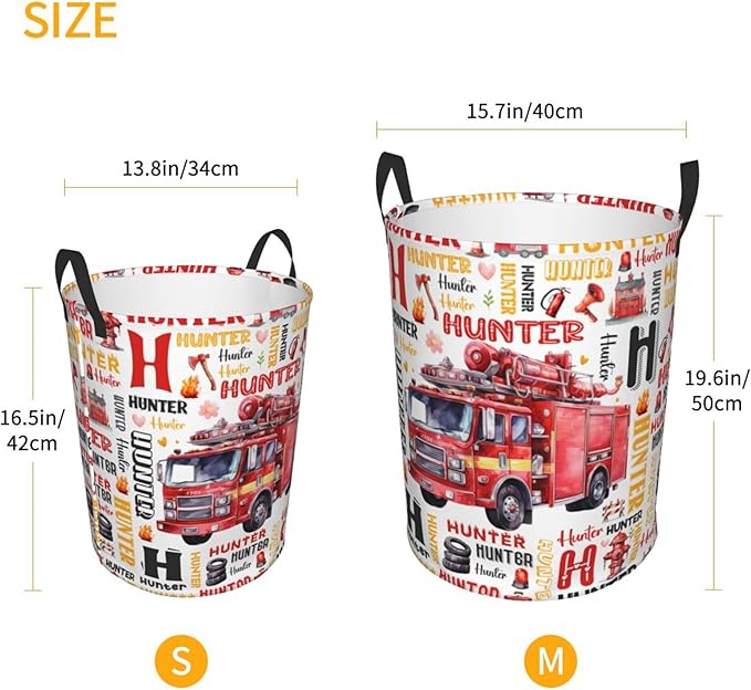 Personalized Fire Truck Laundry Basket For Baby Kids Boys Girls Adult Custom Hamper Basket With Name For Bathroom Bedrooms Collapsible Baby Laundry Basket, Dirty Clothes Hamper With Handles