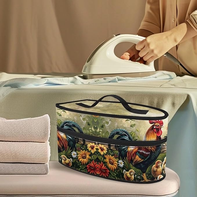 Rooster Iron Case Storage Fits Traveling Outing,Sunflower Waterproof & Dustproof Iron Storage Holder Zippered Steam Iron Carrying Case Universal for Most Iron