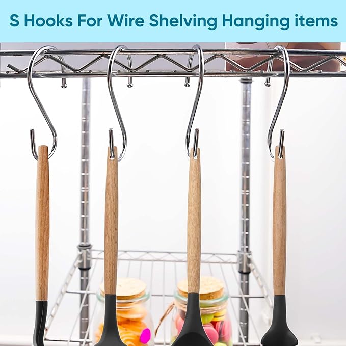 24 Pack S Hooks for Hanging, 3.5 inch Metal S Shaped Hook Heavy Duty Hanging Hooks for Pot Rack, Pans Plant, Towels, Jeans, Closet, Clothes, Hats, Cups in Kitchen, Bathroom, Bedroom and Office