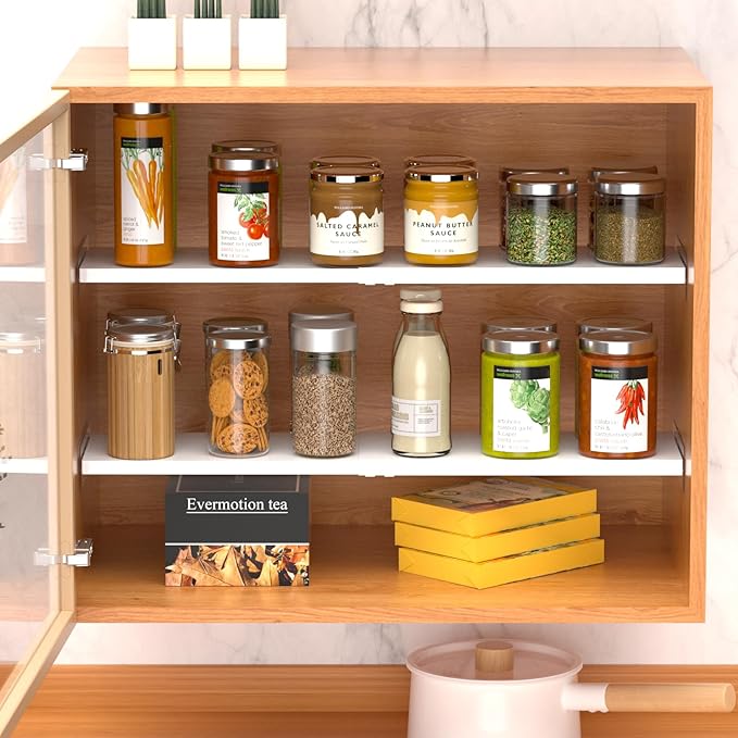 Closet Organizer Shelves Expandable Cabinet Tension Shelving Rack Heavy Duty Metal DIY Shelf Divider for Wardrobe Cupboard Cabinet Pantry Kitchen Bathroom,White,3packs