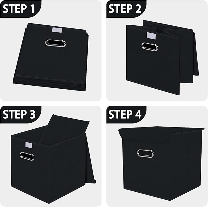 Closet Organizers Fabric Storage Bins With Lids Collapsible Cube Storage Organizer Basket With Handles,Storage Boxes for Clothes Storage,Office,Laundry,Shelves,8 Pack,（Black）
