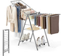 APEXCHASER Drying Rack Clothing, Clothes Drying Rack Foldable, Metal Laundry Drying Rack Collapsible for Sweater Towel Indoor & Outdoor, Height Adjustable Gullwing Clothes Airer, Grey