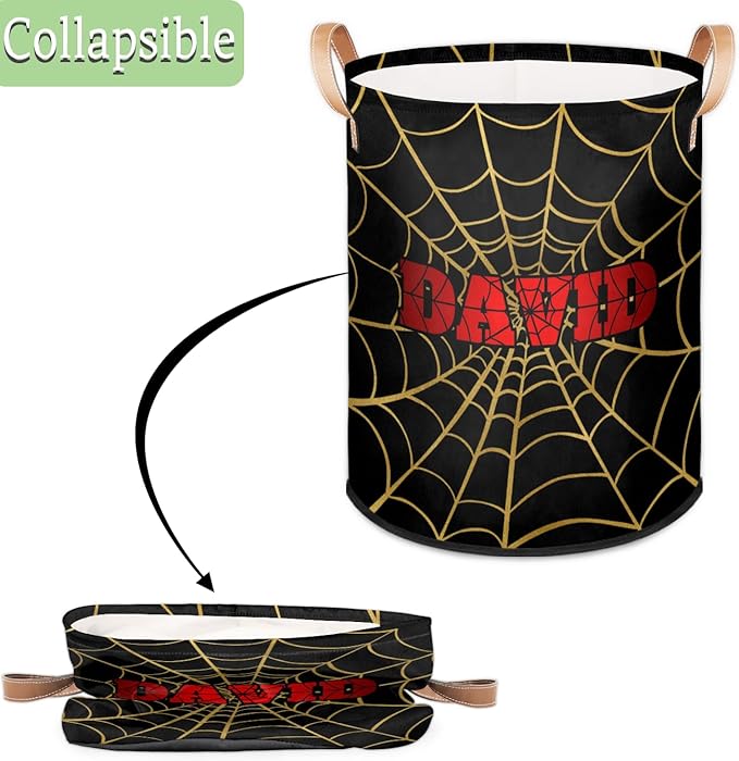 Spider Wed Personalized-Laundry-Hamper-Basket for Kids Custom Name Collapsible Storage Organizer Bin Dirty Clothes Toys Hamper for Boys Nursery in Laundry, Bedroom, Bathroom Blue