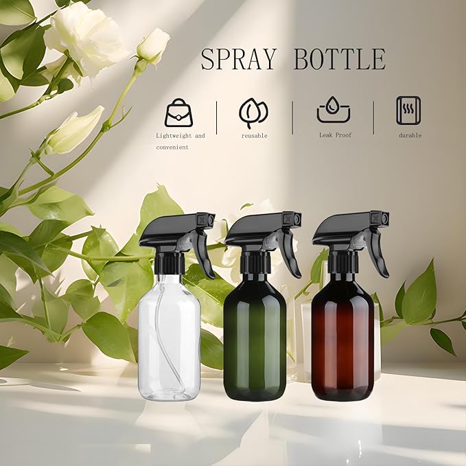2 Pack Leakproof Spray Bottles 300ml - Adjustable Nozzle (Mist/Jet), Refillable PET Plastic for Hair, Cleaning, Plants, Travel | BPA-Free, No-Spill Design, Salon & Home Essentials (Clear)