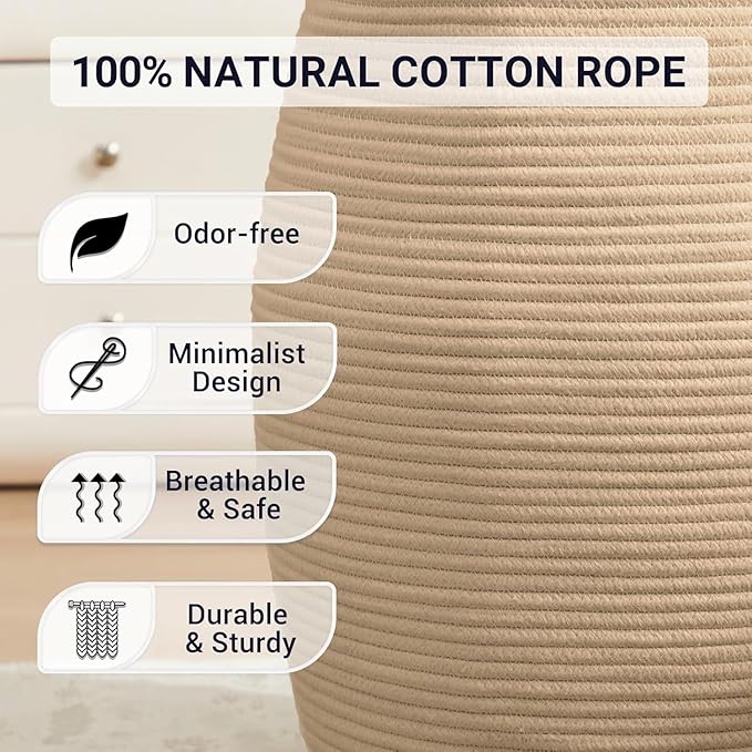 105L Extra Large Laundry Hamper Basket by Fiona's magic, Woven Tall Clothes Hamper for Storage Blanket, Toys and Dirty Cothes in Bedroom and Living Room Organizer, Jute Brown