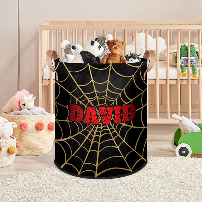 Spider Wed Personalized-Laundry-Hamper-Basket for Kids Custom Name Collapsible Storage Organizer Bin Dirty Clothes Toys Hamper for Boys Nursery in Laundry, Bedroom, Bathroom Blue