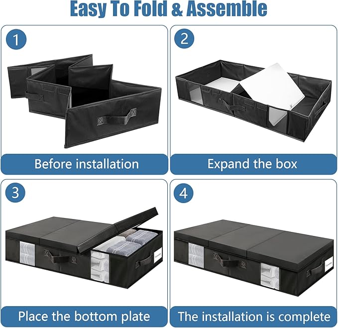 Underbed Storage Containers 3 Pack, Large Under Bed Storage Bins with Lids, Foldable Under the Bed Storage Drawer for Organizing Clothes, Shoes, Blankets, Pillows-PEVA Waterproof Material