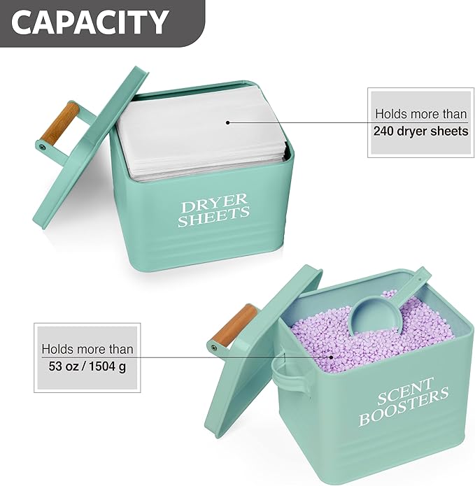 Calindiana Modern Farmhouse Laundry Powder Container, Dryer Sheets Holder and Scent Boosters Container Bundle for Laundry Room Organization and Storage, Laundry Room Decor