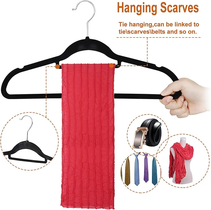 Nouva 100 Pack Huggable Velvet Hangers, Velvet Clothing Hangers with Notches Non Slip Space Saving Design for Men & Women Clothes Shirts Suits Pants Skirts, Black