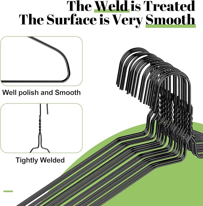 Wire Metal Hangers 100 Pack, Black Slim Clothes Hanger 16 Inch 12 Gauge, Bulk Dry Cleaner Hangers for Standard Size Coat, Suits, Shirts, Pants, Skirts