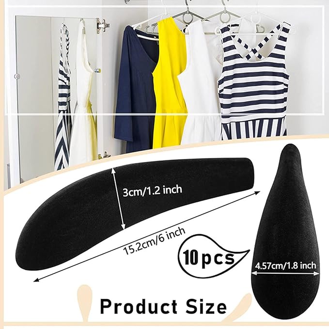 Generic Hanger Shoulder Foam, 10pcs Sweater Hanger Shaper, Non Slip Wide Standard Suit Velvet Hangers Pads for Home, Hotel, Dorm, Closet, Wardrobe (Black)