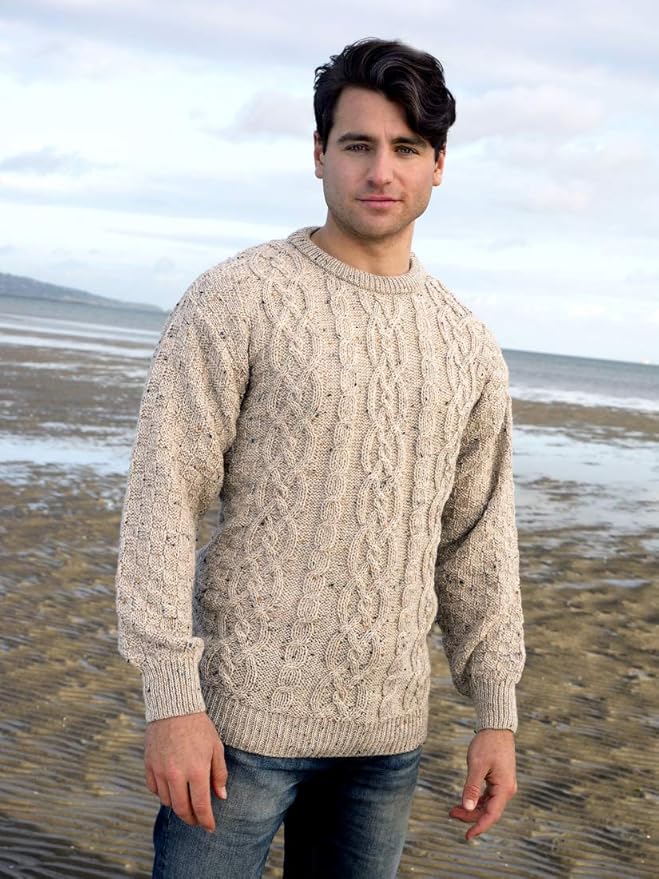 Aran Crafts Basket Stitch Crew Neck Sweater (100% Wool)