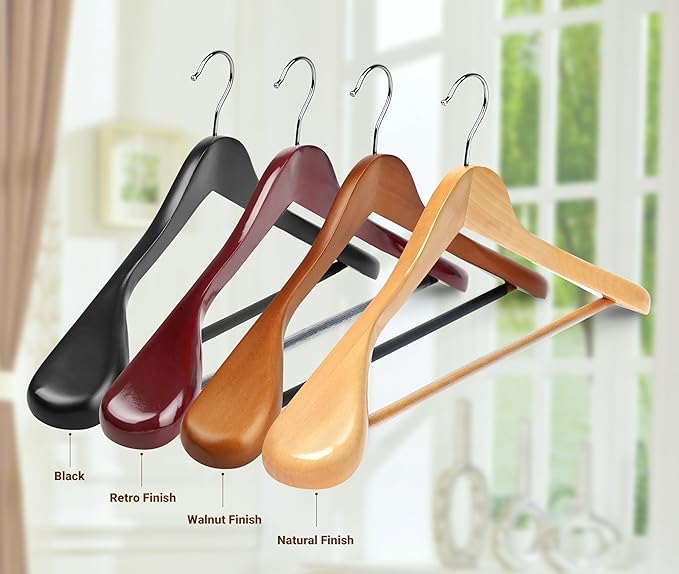 Coat Hanger 8-Pack, MEQUTION Wood Hangers Trouser Hangers Extra Wide Shoulder Wooden Hangers for Heavy Coat, Sweater, Skirt, Suit, Pants, Retro Finish (Cherry)