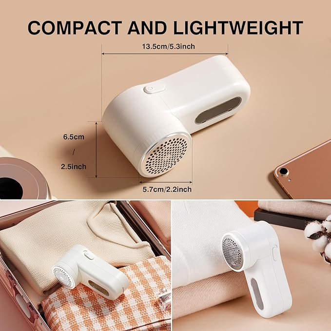 Fabric Shaver, Lint Remover Rechargeable, Electric Portable Sweater Defuzzer Digital LED Display to Remove Pilling for Clothes, Furniture, Sweater, (White with Three Shaver Blades)
