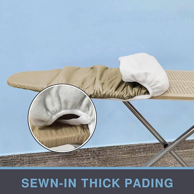 Ironing Board Cover and Pad, Standard Size 15x54, Thick Padding, Elastic Edge, Silicone Coated, Adjustable Fastener, Heavy Duty Padded Iron Board Covers (Sandy Beige, 15" x 54")
